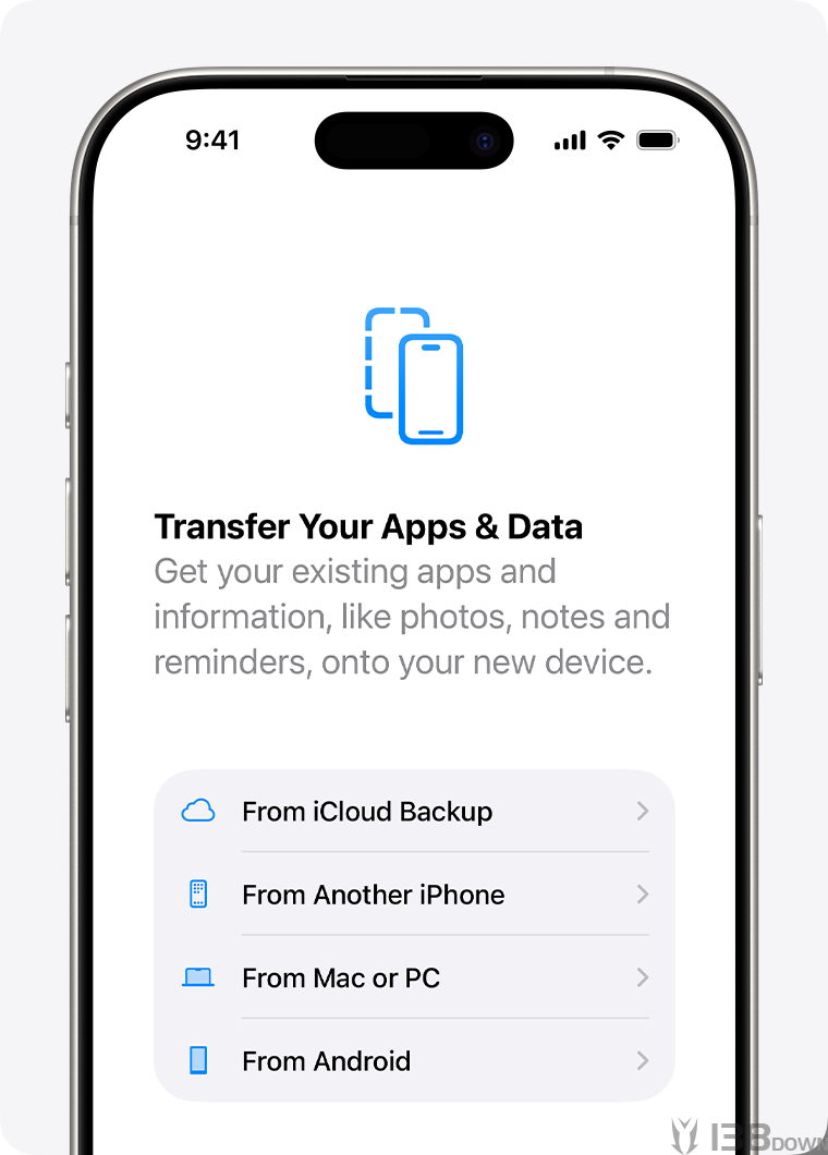 iPhone设置助手中从iCloud备份恢复的入口