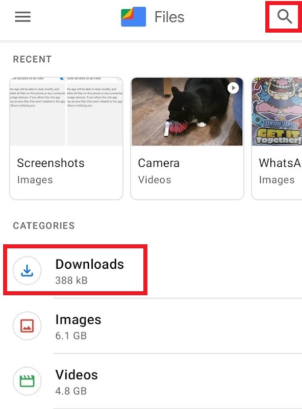 安卓Files文件管理器的文件分类页面及Downloads下载文件入口