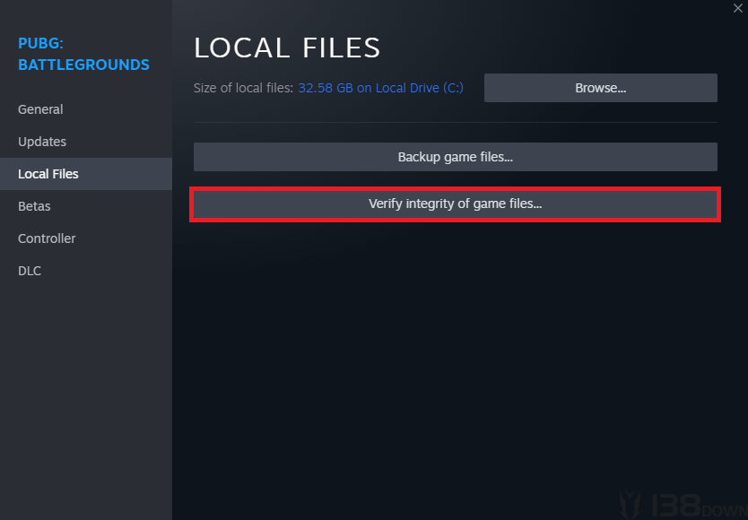 Steam中PUBG游戏属性的已安装文件页面及验证游戏文件完整性按钮